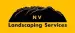 NVLS Main Logo.  Yellow background with a black display of the North Shore mountain lines and the name of the company, NV Landscaping Services