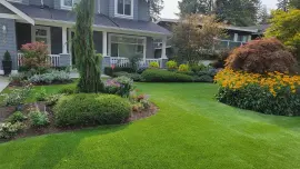 A well trimmed garden and lawn; Lawn; Garden; Maintenance;